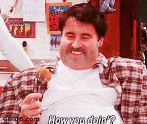 A Man In A Plaid Shirt Is Eating A Fried Potato With A Fork And Says How You Doin ' ? GIF