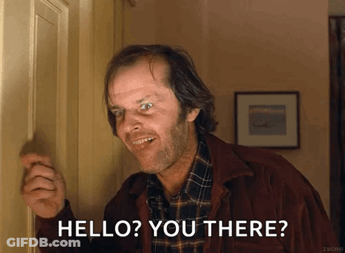 A Man In A Plaid Shirt Is Knocking On A Door And Asking " Hello You There " GIF