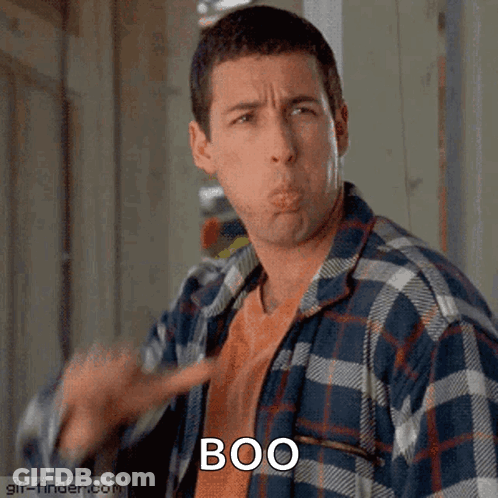 A Man In A Plaid Shirt Is Making A Funny Face And Saying Boo . GIF