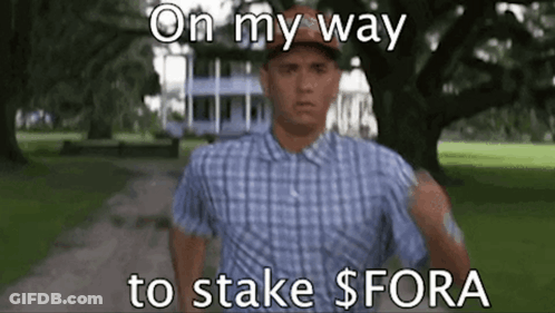 A Man In A Plaid Shirt Is Running In A Park With The Words On My Way To Stake $ Fora Written Below Him GIF