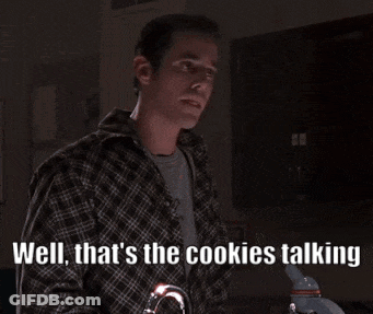 A Man In A Plaid Shirt Is Saying Well That 'S The Cookies Talking But You Rock ! GIF