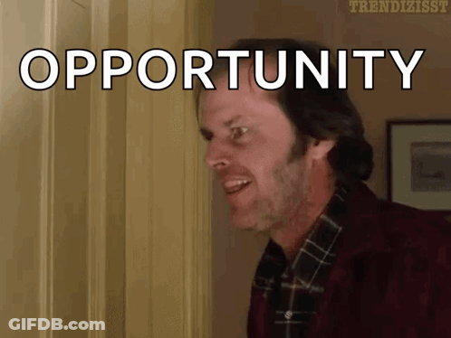 A Man In A Plaid Shirt Is Standing In Front Of A Door And Says Opportunity GIF