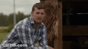A Man In A Plaid Shirt Is Standing In Front Of A Wooden Fence GIF