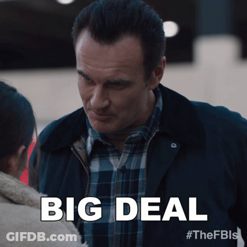 A Man In A Plaid Shirt Is Talking To A Woman And The Words Big Deal Are Above Him GIF