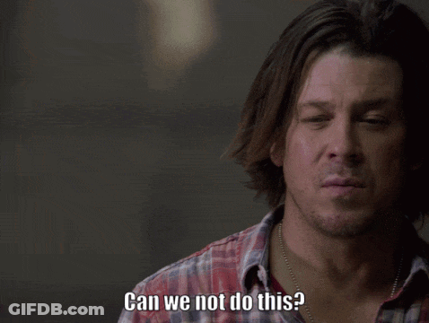 A Man In A Plaid Shirt Says " Can We Not Do This ? " GIF