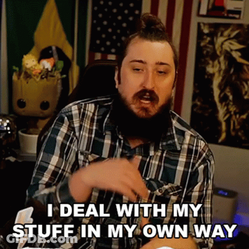 Man In Plaid Shirt Says I Deal With My Stuff GIF