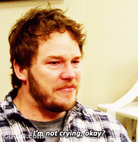 A Man In A Plaid Shirt Says " I 'M Not Crying Okay ? " GIF