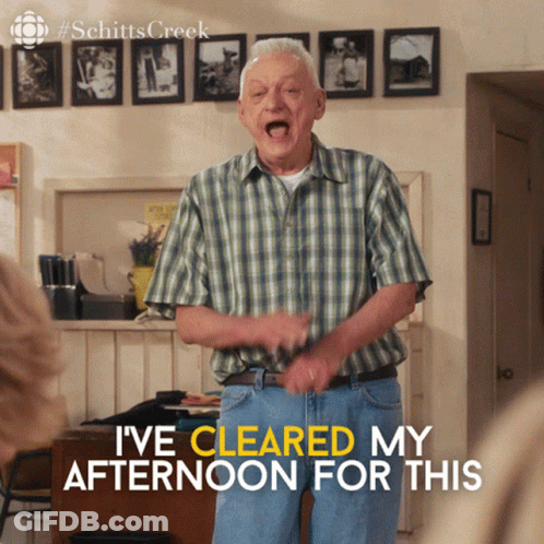 A Man In A Plaid Shirt Says " I 'Ve Cleared My Afternoon For This " In A Room GIF