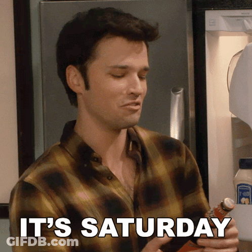 A Man In A Plaid Shirt Says It 'S Saturday While Holding A Bottle GIF
