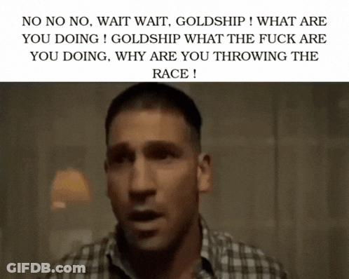 A Man In A Plaid Shirt Says " No No No Wait Wait Goldship " GIF