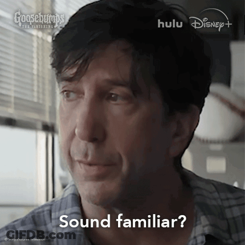 A Man In A Plaid Shirt Says Sound Familiar In A Goosebumps Advertisement GIF