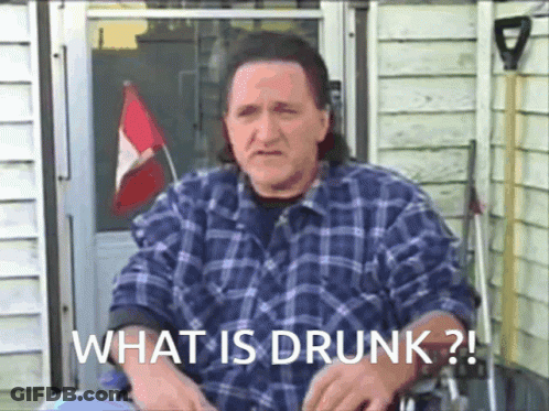 A Man In A Plaid Shirt Says What Is Drunk In Front Of A House GIF
