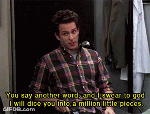 A Man In A Plaid Shirt Says " You Say Another Word " And " I Swear To God " GIF