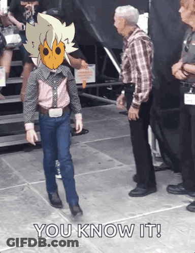 A Man In A Plaid Shirt Stands Next To A Boy In A Cowboy Outfit And The Words You Know It GIF