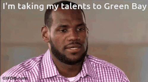 A Man In A Plaid Shirt With The Words I 'M Taking My Talents To Green Bay GIF