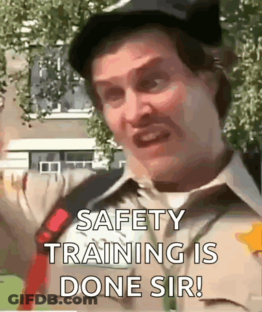 A Man In A Police Uniform Is Making A Funny Face And Says `` Safety Training Is Done Sir ! '' GIF