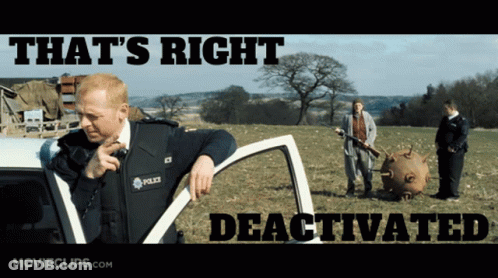 A Man In A Police Uniform Is Standing In A Field With The Words That 'S Right Deactivated GIF