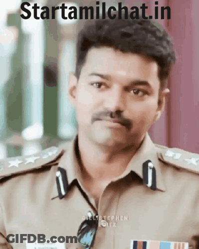 A Man In A Police Uniform With The Words Starttamilchat.in On The Top GIF