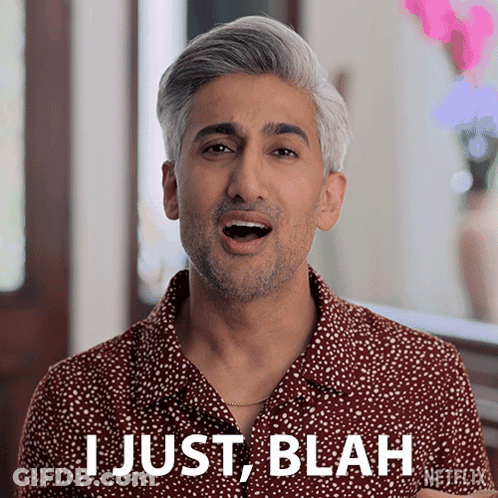 A Man In A Polka Dot Shirt Is Saying " I Just Blah " GIF