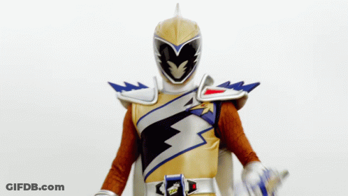 A Man In A Power Ranger Costume With A Blue Belt GIF