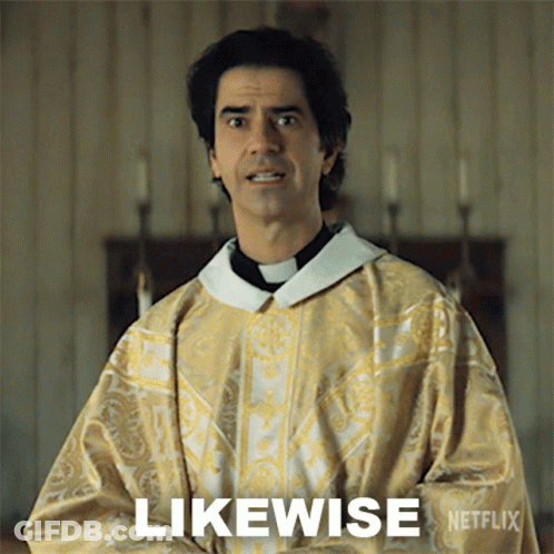A Man In A Priest 'S Robe Is Standing In Front Of A Sign That Says Likewise Netflix GIF