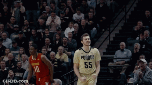 A Man In A Purdue Jersey Celebrates A Win GIF