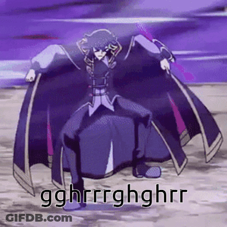 A Man In A Purple Cape Is Standing In The Dirt With The Words Gghrrhghhrr Below Him GIF