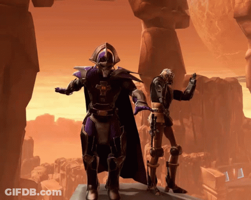 A Man In A Purple Cape Stands Next To Another Man GIF