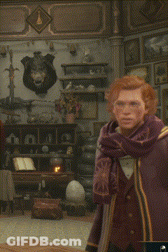 A Man In A Purple Coat Stands In A Room With A Shield On The Wall GIF