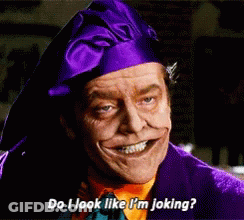 A Man In A Purple Hat Is Smiling And Says Do I Look Like I 'M Joking ? GIF