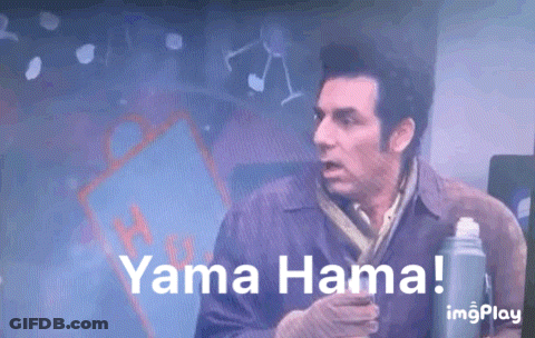 A Man In A Purple Jacket Is Holding A Thermos And Says Yama Hama GIF