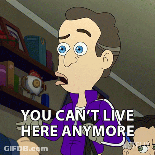 A Man In A Purple Jacket Says You Can 'T Live Here Anymore GIF