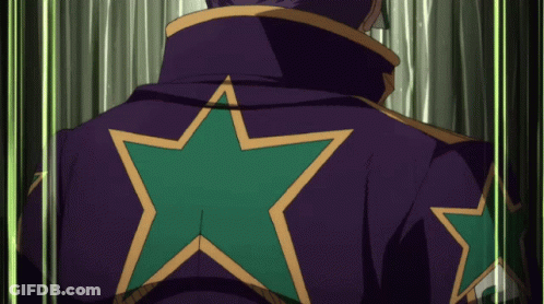 A Man In A Purple Jacket With A Green Star On The Back GIF