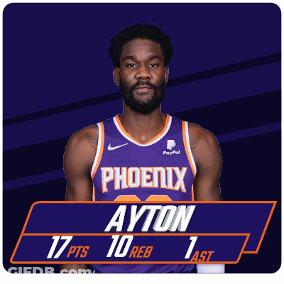A Man In A Purple Phoenix Jersey Has 17 Points And 10 Rebounds GIF