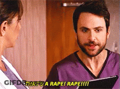 A Man In A Purple Scrub Shirt Says That 'S A Rape GIF