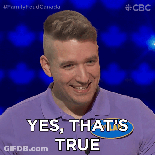 A Man In A Purple Shirt Is Smiling And Saying Yes That 'S True GIF