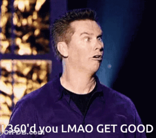 A Man In A Purple Shirt Says " 360 'D You Lmao Get Good " On The Screen GIF