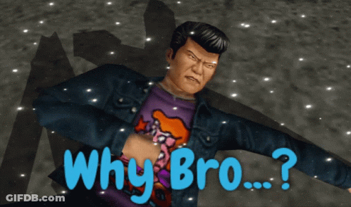 A Man In A Purple Shirt With The Words Why Bro Written In Blue GIF