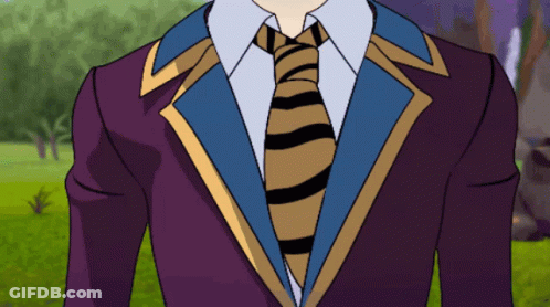 A Man In A Purple Suit And Tie Is Standing In A Field GIF