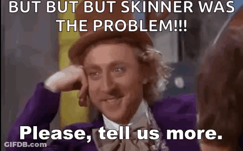 A Man In A Purple Suit And Top Hat Is Making A Funny Face And Says `` But But Skinner Was The Problem ! '' GIF