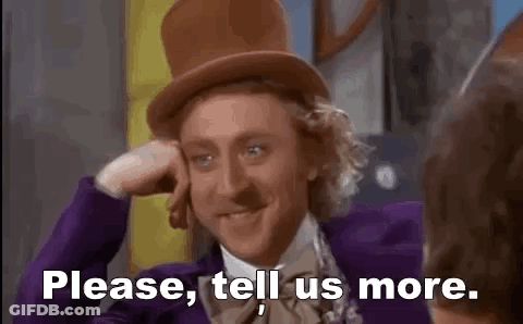 A Man In A Purple Suit And Top Hat Is Saying `` Please , Tell Us More '' . GIF