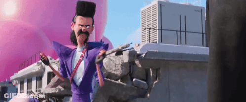 A Man In A Purple Suit Is Holding A Gun GIF
