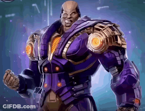 A Man In A Purple Suit Is Standing In Front Of A Muglife.com Sign GIF