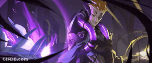 A Man In A Purple Suit Is Surrounded By Purple And Black Objects GIF