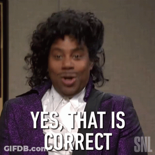 A Man In A Purple Suit Says Yes That Is Correct On The Screen GIF