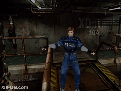 A Man In A R.p.d. Uniform Is Standing In A Room GIF