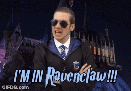A Man In A Ravenclaw Costume With A Castle In The Background GIF