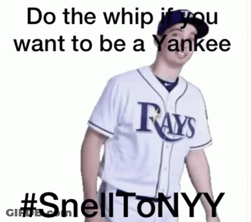 A Man In A Rays Jersey Is Dancing With The Caption Do The Whip If You Want To Be A Yankee #Smelltonyy GIF
