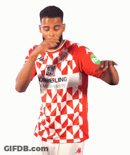 A Man In A Red And White Kommerling Shirt Is Dancing GIF