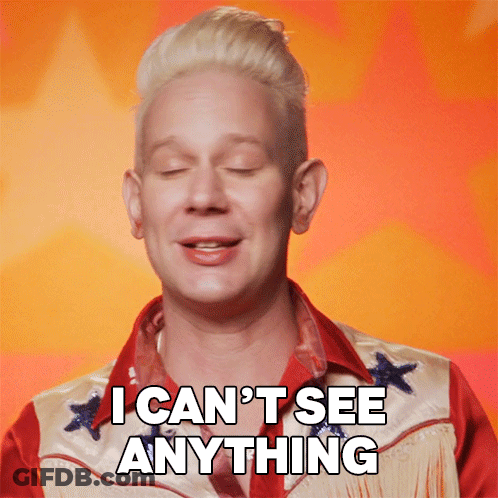 A Man In A Red And White Outfit Says I Can 'T See Anything GIF